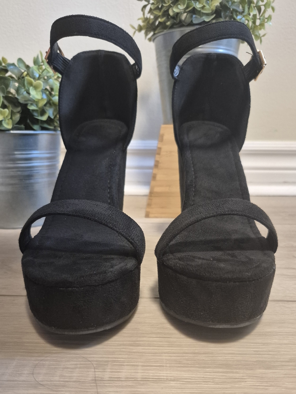 Black Platform Ankle-Strap Women's Sandals